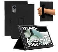 KZIOACSH Case for DOOGEE T36, Full Coverage PU Leather Folding Stand Folio Cover Auto Sleep/Wake Anti-Scratch Back Case with Pencil Holder and Wrist Strap for DOOGEE T36,Black