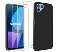 KZIOACSH Case for Fairphone 5,Flexible Ultra Slim Drop Protection Case Anti-Scratch Rugged Phone Cover Matte Silky-Soft Touch TPU Shockproof Bumper Cover with 3 Tempered Glass Screen Protector Black