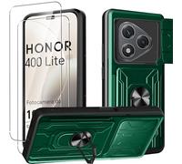 KZIOACSH Case for HONOR 400 Lite with 2 Tempered Glass, Military-Grade Built-in Kickstand Slide Camera Cover Removable Card Holder Anti-Scratch Shockproof Rugged Bumper Cover,Green