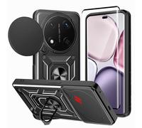 KZIOACSH Case for Honor Magic7 Lite/Magic 7 Lite 5G, 360 Rotaring Kickstand Shockproof Hybrid Soft TPU+Hard PC Case Military Slide Camera Cover Anti-Scratch Bumper Cover with 1 Screen Protector,Black