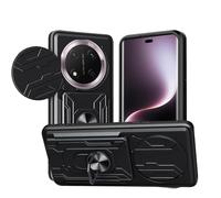 KZIOACSH Case for Honor Magic7 lite/Magic 7 lite 5G, Military Grade Drop Protection Phone Case 360°Rotate Magnetic Ring Stand Slide Camera Lens Removable Card Holder Anti-Scratch Bumper Cover, Black