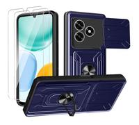 KZIOACSH Case for Honor X5C/HONOR X5c Plus with 2 Tempered Glass, Military-Grade Built-in Kickstand Slide Camera Cover Removable Card Holder Anti-Scratch Shockproof Rugged Bumper Cover,Blue