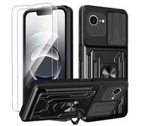 KZIOACSH Case for iphone 17e/iPhone 16E with 2 Tempered Glass, Military-Grade Shockproof Built-in Kickstand Phone Case Slide Camera Cover Removable Card Holder Anti-Scratch Rugged Bumper Cover,Black