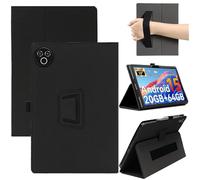 KZIOACSH Case for MUISOO Android 15 Tablet/MUISOO MISKB100177/MISKB100477, Full Coverage Soft PU Leather Folding Stand Folio Shockproof Protective Cover with Pencil Holder and Wrist Strap, Black