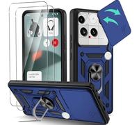 KZIOACSH Case for Nothing Phone 3 with 2 Tempered Glass, 360 Rotaring Kickstand Slide Camera Cover Military Grade Shockproof Hybrid Soft TPU+Hard PC Anti-Scratch Bumper Cover,Blue