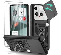 KZIOACSH Case for Nothing Phone 3 with 2 Tempered Glass, 360 Rotaring Kickstand Slide Camera Cover Military Grade Shockproof Hybrid Soft TPU+Hard PC Anti-Scratch Bumper Cover,Black
