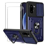 KZIOACSH Case for Oneplus 15R 5G with 2 Tempered Glass, Military-Grade Built-in Kickstand Slide Camera Cover Removable Card Holder Anti-Scratch Shockproof Rugged Bumper Cover,Blue