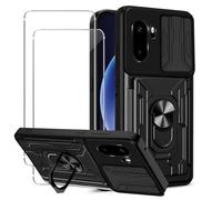 KZIOACSH Case for Oneplus 15R 5G with 2 Tempered Glass, Military-Grade Built-in Kickstand Slide Camera Cover Removable Card Holder Anti-Scratch Shockproof Rugged Bumper Cover,Black