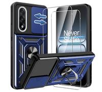 KZIOACSH Case for OnePlus Nord 5 5G with 2 Tempered Glass, 360 Rotaring Kickstand Slide Camera Cover Military Grade Shockproof Hybrid Soft TPU+Hard PC Anti-Scratch Bumper Cover,Blue