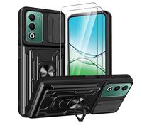 KZIOACSH Case for OPPO A5/OPPO A5 5G with 2 Tempered Glass, Military-Grade Built-in Kickstand Slide Camera Cover Removable Card Holder Anti-Scratch Shockproof Rugged Bumper Cover,Black