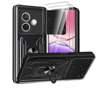KZIOACSH Case for OPPO A5 Pro 5G with 2 Tempered Glass, Military-Grade Built-in Kickstand Slide Camera Cover Removable Card Holder Anti-Scratch Shockproof Rugged Bumper Cover,Black