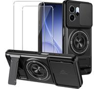 KZIOACSH Case for Oppo Reno15 F/Reno15 FS with 2 Screen Protector, Military Grade Soft TPU+Hard PC 360 Rotating Magnetic Kickstand Slide Camera Cover Anti-Scratch Bumper Cover,Black
