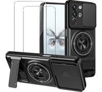 KZIOACSH Case for RedMagic 10 Pro 5G/RedMagic 10S Pro 5G with 2 Screen Protector, Military Grade Soft TPU+Hard PC 360 Rotating Magnetic Kickstand Slide Camera Cover Anti-Scratch Bumper Cover,Black