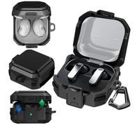 KZIOACSH Case for Samsung Galaxy Buds 4/Galaxy Buds 4 Pro with Keychain Hook & Secure Lock, Full-Coverage Shockproof Soft TPU + Hard PC Reinforced Protection Anti-Lost Carrying Bumper Cover,Black