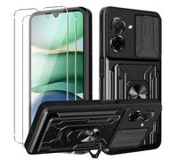 KZIOACSH Case for Xiaomi POCO C71 4G/Redmi A5 with 2 Tempered Glass, Military-Grade Shockproof Built-in Kickstand Slide Camera Cover Removable Card Holder Anti-Scratch Rugged Bumper Cover,Black