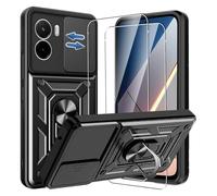 KZIOACSH Case for Xiaomi POCO M7 4G with 2 Screen Protector, 360 Rotaring Kickstand Slide Camera Cover Shockproof Hybrid Soft TPU+Hard PC Case Military Anti-Scratch Bumper Cover,Black