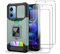 KZIOACSH Case for Xiaomi Redmi Note 12 5G/POCO X5 5G with 3 Tempered Glass Screen Protector, Durable Shockproof Tough Phone Cover with Built-in Kickstand + Slide Camera Cover + Removable Card Holder