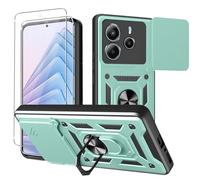 KZIOACSH Case for Xiaomi Redmi Note 14 4G, 360 Rotaring Kickstand Shockproof Hybrid Soft TPU+Hard PC Case Military Grade Slide Camera Cover Anti-Scratch Bumper Cover with 2 Tempered Glass,Green