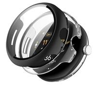 KZIOACSH Case with Tempered Glass for Google Pixel Watch 3 45mm, 2 Pack All Around Hard PC Cover Shell Ultra-Thin Anti-Scratch Shockproof Overall Screen Protector Protective Cove, Black+Clear