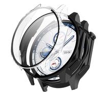 KZIOACSH Case with Tempered Glass for OnePlus Watch 2/Oppo Watch X, 2 Pack Full Coverage Waterproof Hard PC Bumper Cover All Around Anti-Scratch Screen Protector Protective Case, Black+Clear