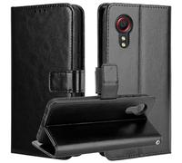 KZIOACSH for Samsung Galaxy Xcover 7 Leather Case, Full Protection Magnetic Closure Book Flip Folio Wallet Case Ultra Slim Inner TPU Protective Bumper Cover with Card Holder & Kickstand Black
