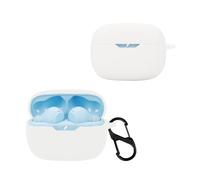 KZIOACSH Silicone Case for JBL wave Beam 2, Ultra Slim Anti-Scratch Anti-Lost Protective Earbuds Case Lightweight Washable Sumdge-Proof Earphone Skin Cover with Carabiner for JBL wave Beam 2, White
