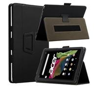 KZIOACSH Tablet Case for Acer Iconia Tab A10, Full Coverage Ultra Slim PU Leather Folding Stand Folio Protective Cover Auto Sleep/Wake Anti-Scratch bACK Case with Pencil Holder and Wrist Strap,Black