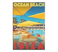 KZIWQ Metal Tin Sign Ibiza Ocean Beach Tin Sign Travel Vintage Art Wall Decoration Sign Home Kitchen Bar Patio Cave Funny Decoration 30x30cm