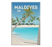 KZIWQ Metal Tin Sign Maldives Tin Sign Vintage Rustic Decor Cave Coffee Shop Bar Bedroom Home Wall Decor Nostalgic Tin Sign 15x30cm