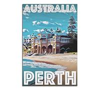 KZIWQ Metal Tin Sign Perth Australia Cottesloe Beach Vintage Travel Tin Sign Vintage Rustic Decor Cave Coffee Shop Bar Bedroom Home Wall Decor Nostalgic Tin Sign 20x30cm