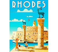 KZIWQ Metal Tin Sign Rhodes Island Greece Greek Islands Art Plaque Home Decor Coffee Bar Room Vintage Decor 15x30cm