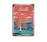 KZIWQ Metal Tin Sign Seville Andalusia Retro Decor Art Sign Home Kitchen Bar Cafe Club Cave Wall Decor Vintage Travel Sign 15x30cm