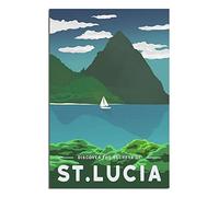 KZIWQ Metal Tin Sign St Lucia Caribbean Mountain Range Tin Sign Travel Vintage Art Wall Decor Sign Home Kitchen Bar Patio Cave Funny Decor 15x30cm