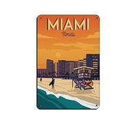 KZIWQ Miami Florida Beach Vintage Travel Poster Retro Poster Metal Tin Sign Retro Iron Painting for Bar Man Cave Cafe Family Garage Poster Wall Decoration 15x30cm