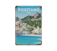 KZIWQ Positano Italy Building，Metal Tin Sign,For Farmhouse Home Bathroom Garage Cafe Office Kitchen Restaurant Man Cave Vintage Art Wall Decor Poster 20x30cm