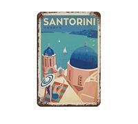 KZIWQ Vintage Metal Tin Signs Greece Santorini Travel Tin Signs Metal Poster Wall Decor Office Cafe Bathroom Bedroom 20x30cm