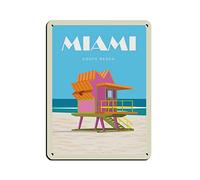 KZIWQ Vintage Metal Tin Signs Miami South Beach Travel Tin Signs Metal Poster Wall Decor Office Cafe Bathroom Bedroom 20x30cm