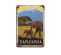 KZIWQ Vintage Tin Sign Tanzania Africa Retro Travel Sign Home Kitchen Bar Cafe Club Cave Wall Decor Metal Sign 15x30cm