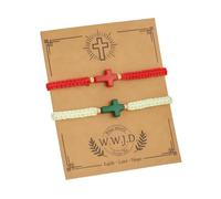 KZL 2Pcs Christian Cross Bracelets Adjustable String Nylon Rope Braided Bracelet Handmade Cross Matching Bracelets for Couples Friends Religious Easter Christian Jewelry Gifts, 4.8cm, Nylon, Agate