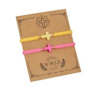 KZL 2Pcs Christian Cross Bracelets Adjustable String Nylon Rope Braided Bracelet Handmade Cross Matching Bracelets for Couples Friends Religious Easter Christian Jewelry Gifts, 4.8cm, Nylon, Agate