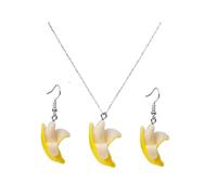 KZL 3D Imitate Peeled Banana Earrings Necklace Jewelry Set Cute Simulation Fruit Resin Drop Dangle Earrings for Women Banana Lover, S, Resin, No Gemstone