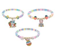 KZL 3PCS Easter Clay Beaded Stretch Bracelets Cute Happy Easter Egg Rabbit Flower Basket Carrot Charm Bracelets Stackable Heishi Elastic Bracelet for Women Spring Party Favors Jewelry, 4.8cm, Vinyl