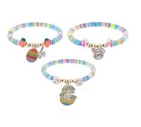 KZL 3PCS Easter Clay Beaded Stretch Bracelets Cute Happy Easter Egg Rabbit Flower Basket Carrot Charm Bracelets Stackable Heishi Elastic Bracelet for Women Spring Party Favors Jewelry, 4.8cm, Vinyl