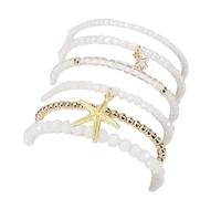 KZL 6 Pcs Bohemian Starfish Star Charm Bracelet Set Layered Stacking Crystal Glass Gold Beaded Stretch Elastic Multicolor Summer Beach Vacation Jewelry For Women, 6 cm, Stone, Agate