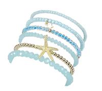 KZL 6 Pcs Bohemian Starfish Star Charm Bracelet Set Layered Stacking Crystal Glass Gold Beaded Stretch Elastic Multicolor Summer Beach Vacation Jewelry For Women, 6 cm, Stone, Agate