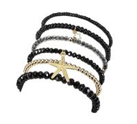 KZL 6 Pcs Bohemian Starfish Star Charm Bracelet Set Layered Stacking Crystal Glass Gold Beaded Stretch Elastic Multicolor Summer Beach Vacation Jewelry For Women, 6 cm, Stone, Agate