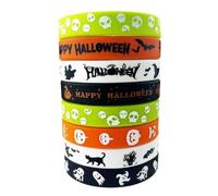 KZL 8 Pcs Halloween Rubber Bracelet Funny Pumpkin Ghost Boo Bat Cat Witch Silicone Wristbands Happy Halloween Trick or Treat Silicone Bracelets Set for Women Men Party Supplies Favors, 4.8cm, Silicone