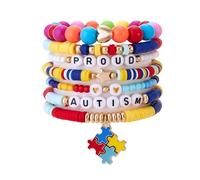 KZL Autism Awareness Beaded Stretch Bracelet Set Colorful Puzzle Heart Ribbon Elastic Charms Bracelets for Women Men Autism Mom Gifts Inspirational Jewelry, 4.8cm, Acrylic, Agate