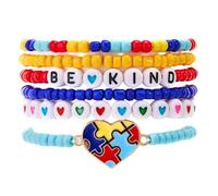 KZL Autism Awareness Beaded Stretch Bracelet Set Colorful Puzzle Heart Ribbon Elastic Charms Bracelets for Women Men Autism Mom Gifts Inspirational Jewelry, 4.8cm, Acrylic, Agate