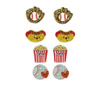 KZL Baseball Glove Popcorn Hot Dog Acrylic Stud Earrings Set for Women, Lightweight Game Day Earrings, Sports Fan Jewelry for Stadium, Ballpark & Casual Wear